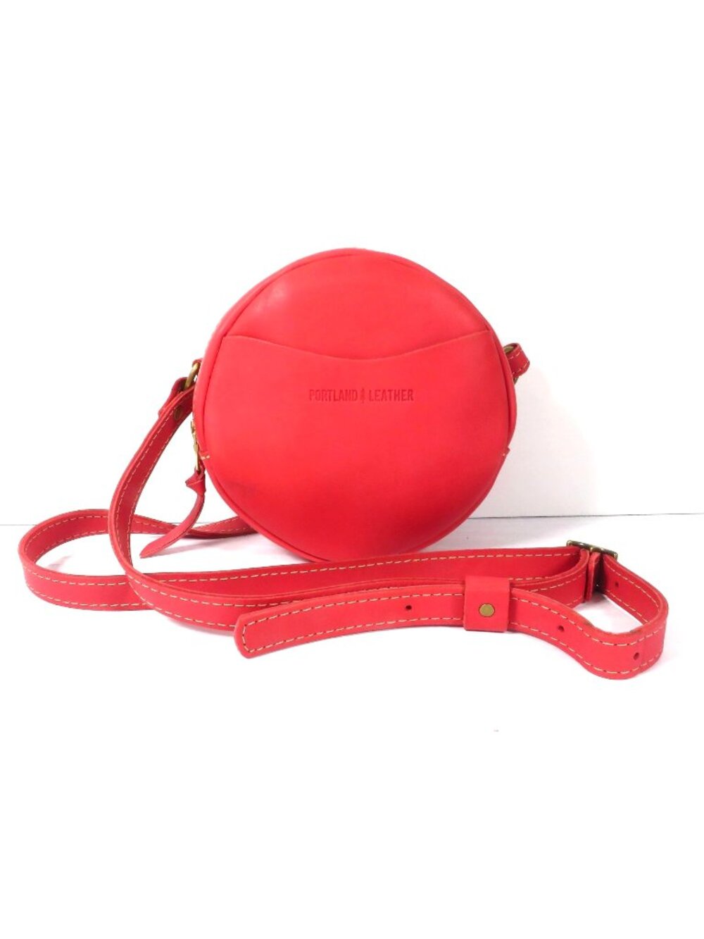 Portland Leather Goods Circle Crossbody 7" Small Tulip Pink Bag Purse Pocket